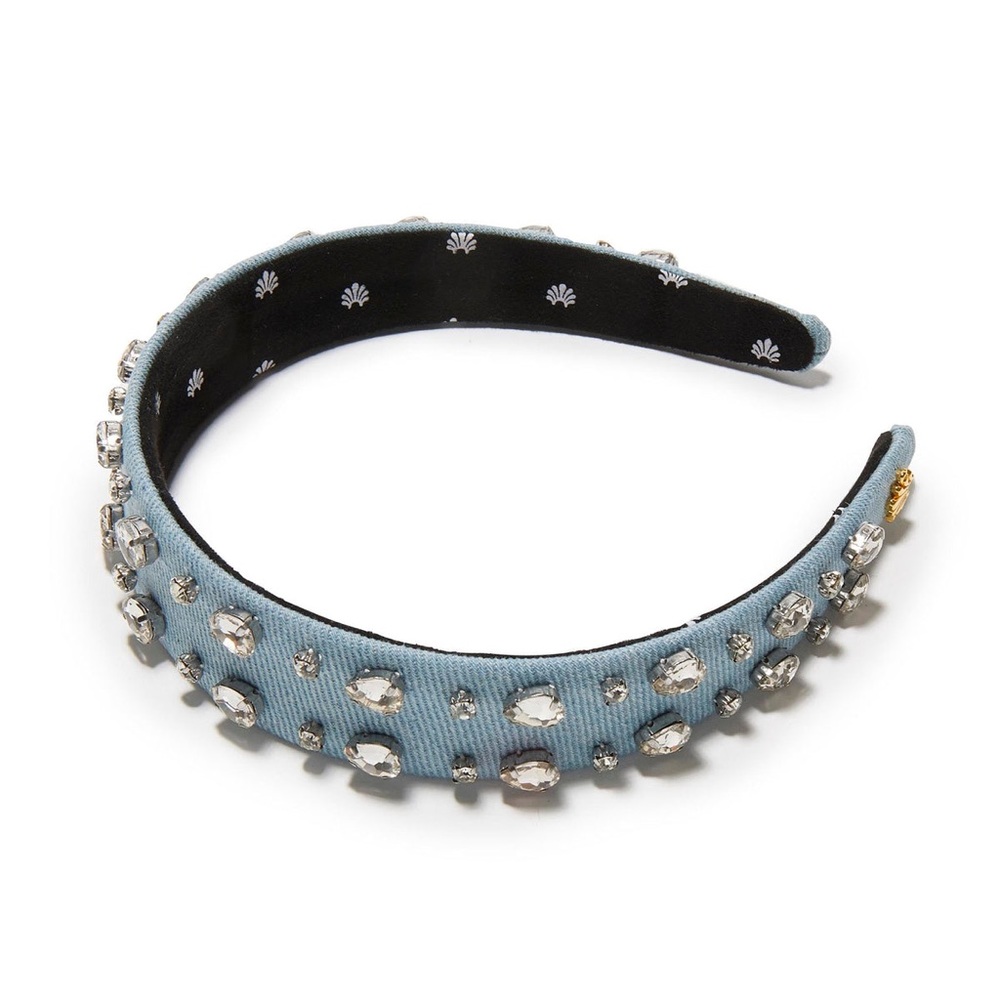LIGHT DENIM BESSETTE CRYSTAL TRIM HEADBAND - Lele Sadoughi